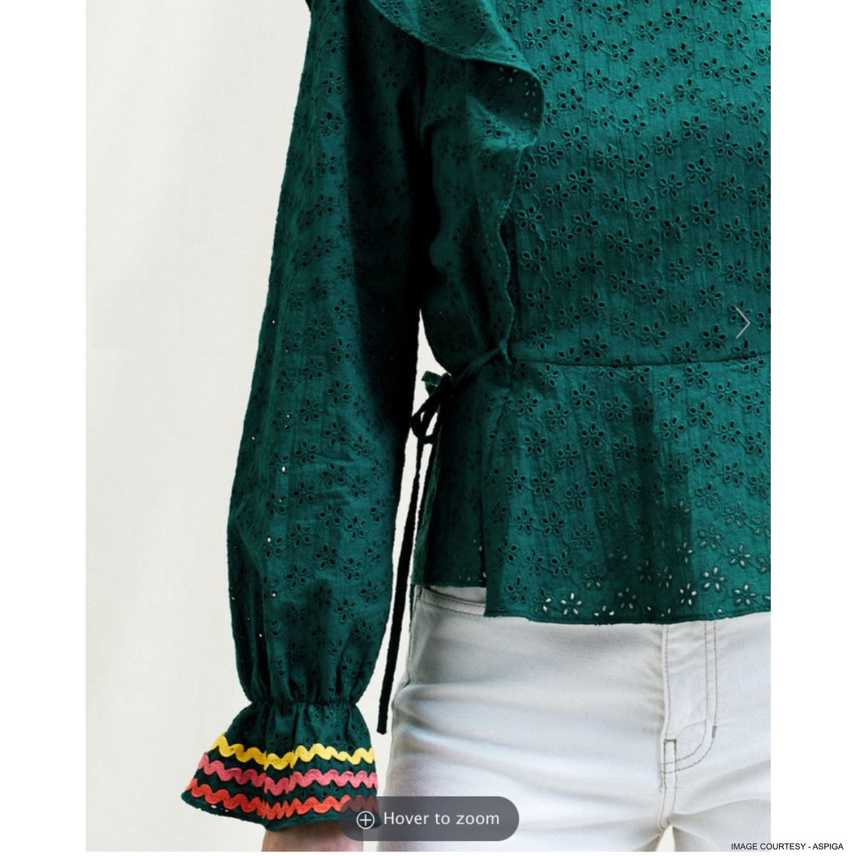 Fern Gingham Blouse with Broderie Anglaise Collar - Green, Navy