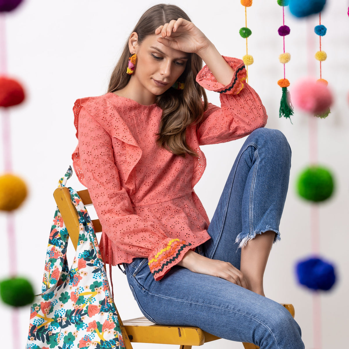 Broderie Anglaise blouse - Pink - EMILY LOVELOCK