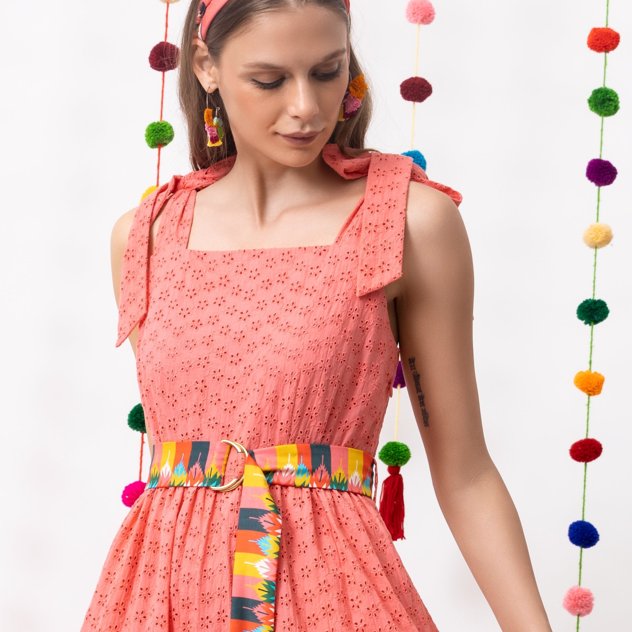 Broderie Anglaise Midi Dress- Pink - EMILY LOVELOCK