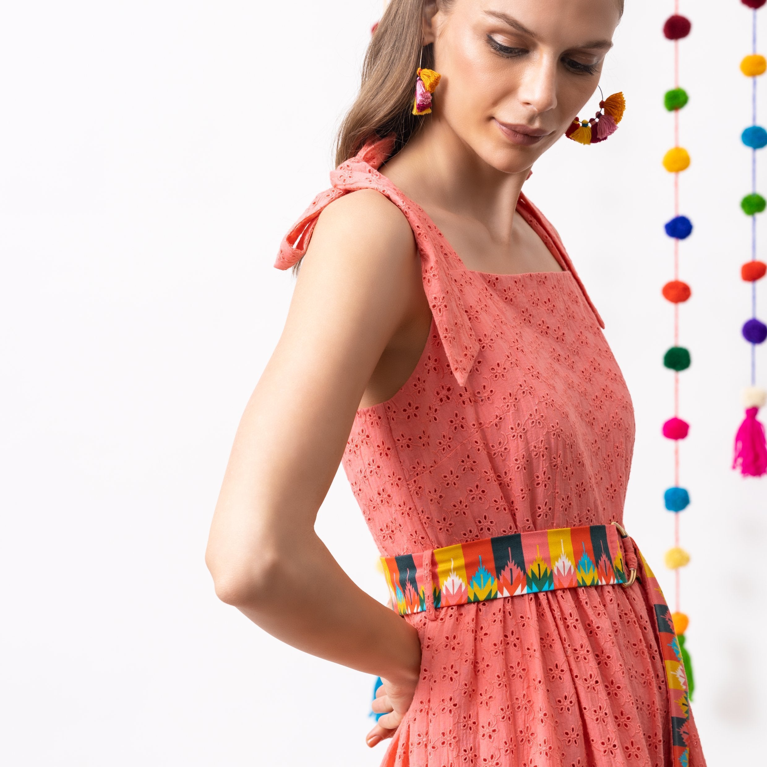 Broderie Anglaise Midi Dress- Pink - EMILY LOVELOCK