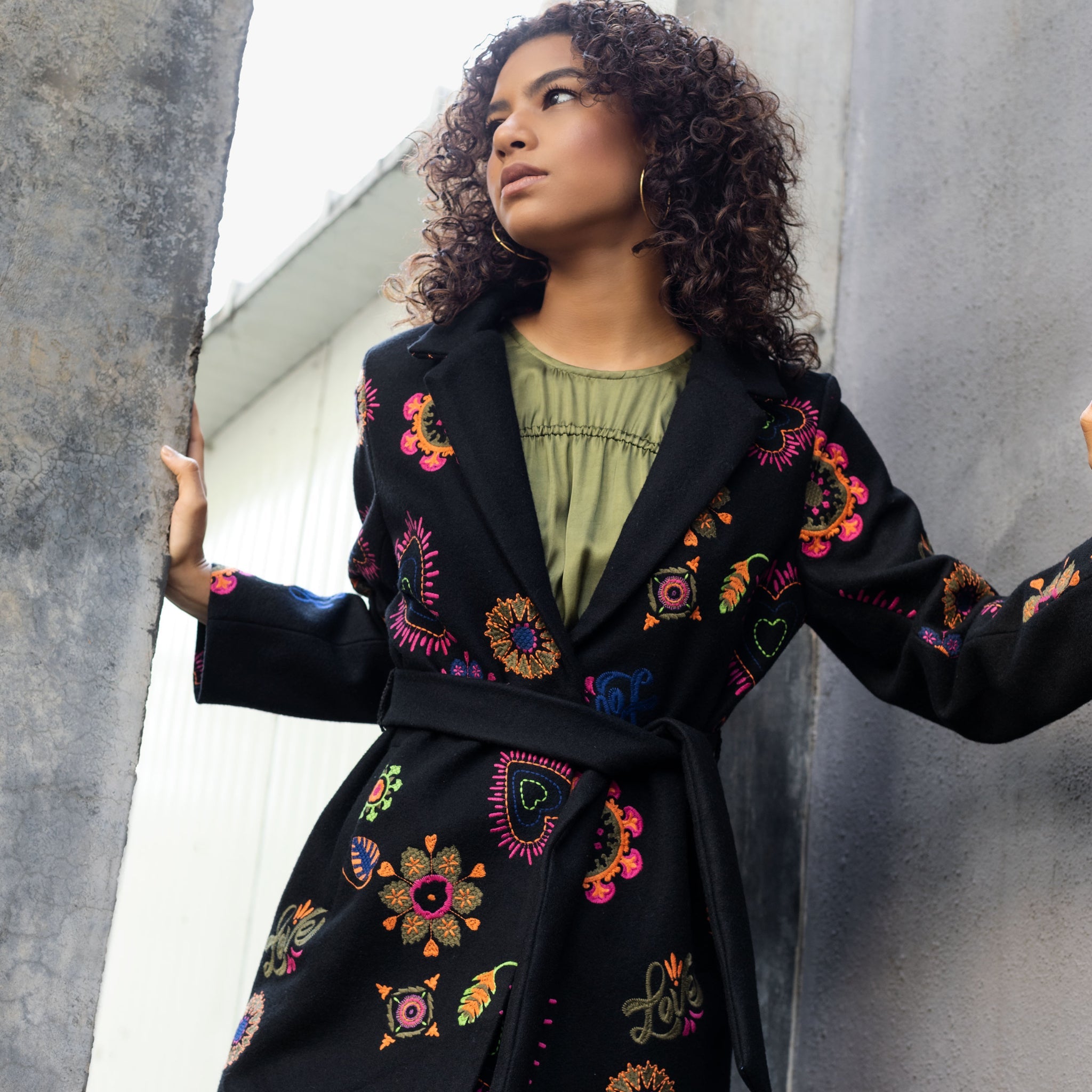 Deborah Coat - Black Embroidered - EMILY LOVELOCK