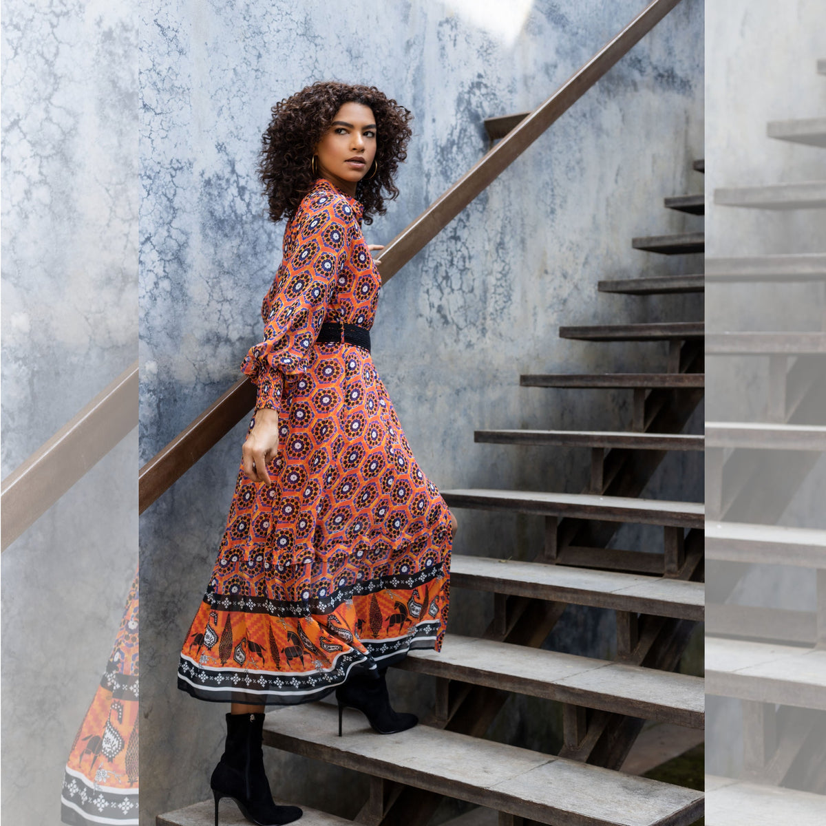 Gray and hotsell orange dress