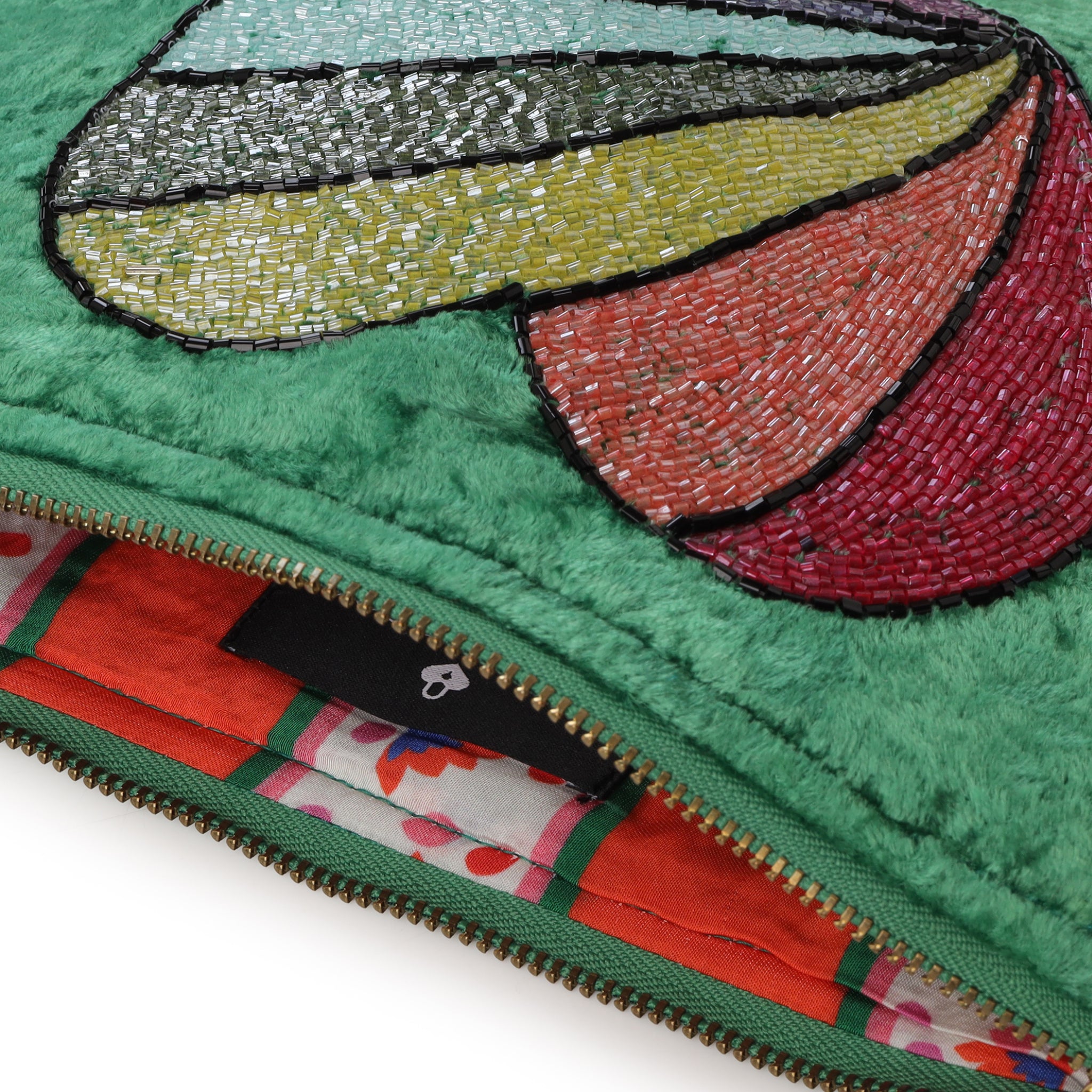 Heart Embroidered  Pochette - Green