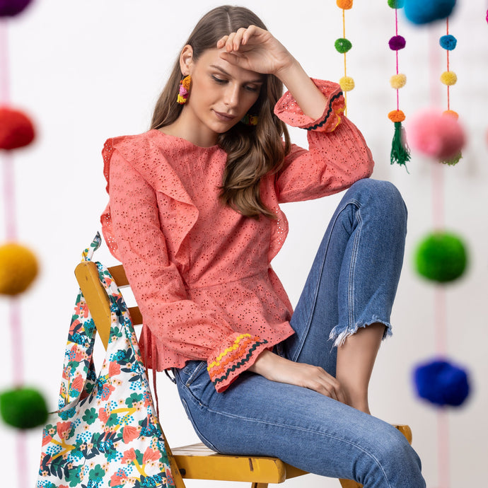 Broderie Anglaise blouse - Pink - EMILY LOVELOCK