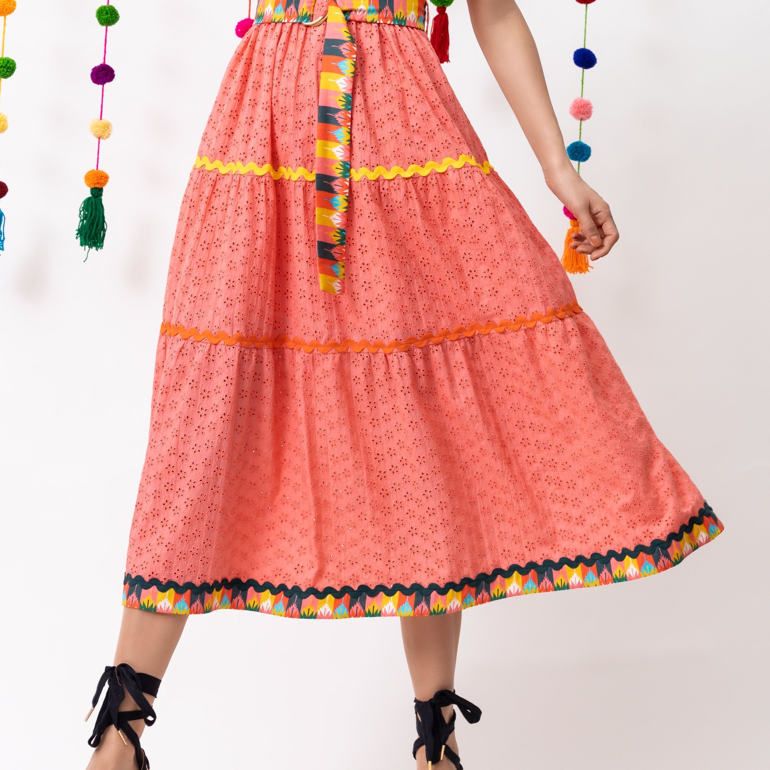 Broderie Anglaise Midi Dress- Pink - EMILY LOVELOCK