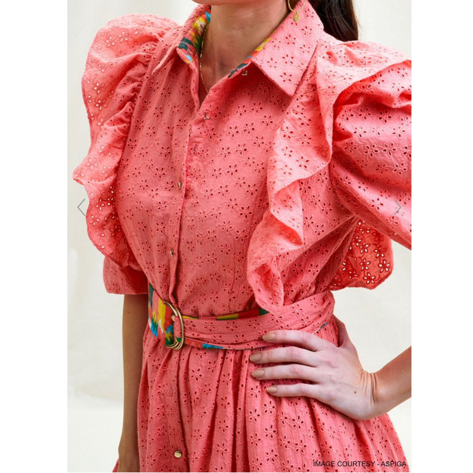 Cotton Broderie Anglaise Dress - Pink - EMILY LOVELOCK