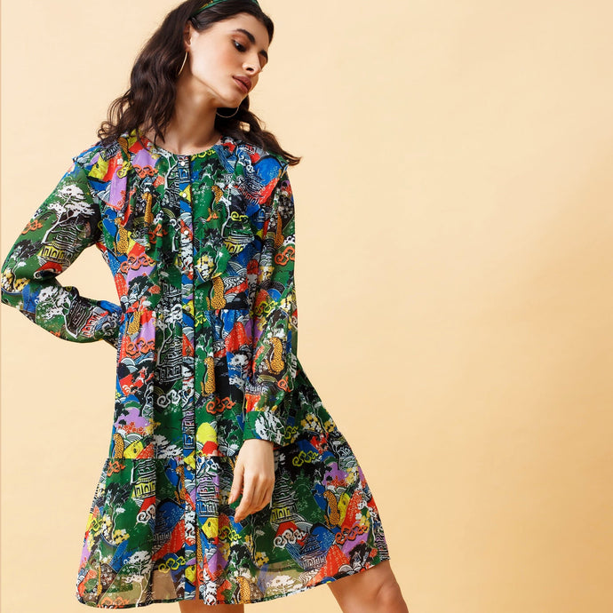 Florence Dress - Green Landscape - EMILY LOVELOCK