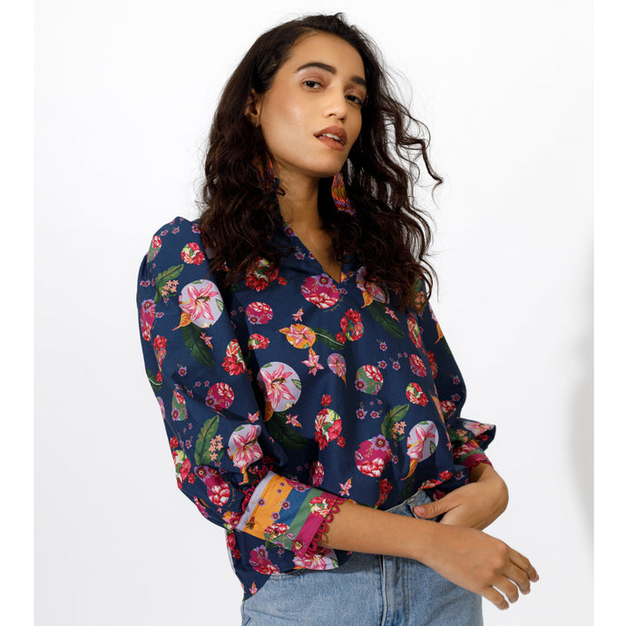 Hailey Blouse - Navy - EMILY LOVELOCK