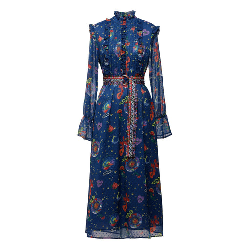 Mystic Night High Neck Dress- Blue - EMILY LOVELOCK