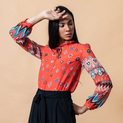 Orange / Multi Long Sleeved Blouse - EMILY LOVELOCK