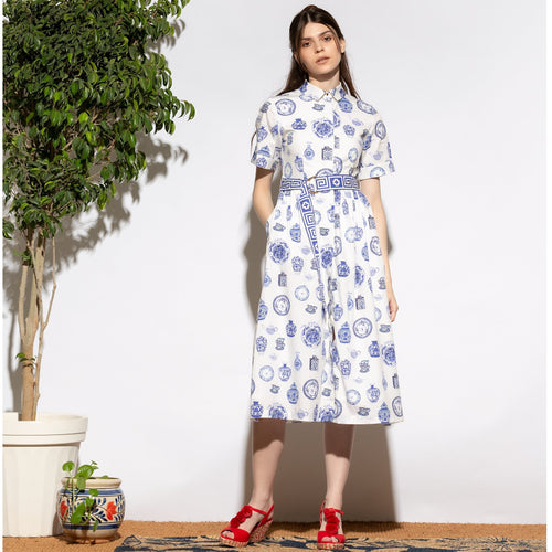 Signature Pottery Print Shirt Dress - EMILY LOVELOCK